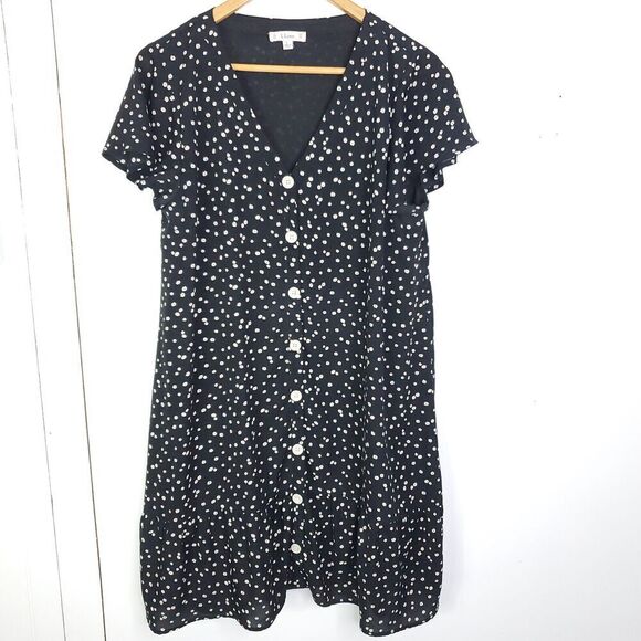 Womens Dress L Shift Polka Dot Fake Button Front Short Sleeve Flutter Hem - Picture 1 of 9